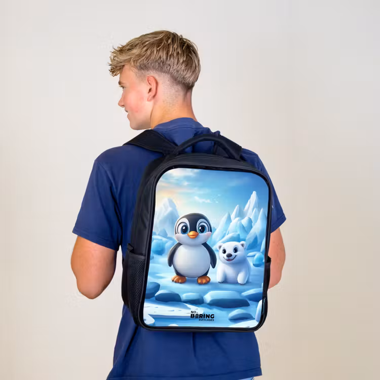 Kids backpack - Black - Penguin and polar bear on ice floes — 5