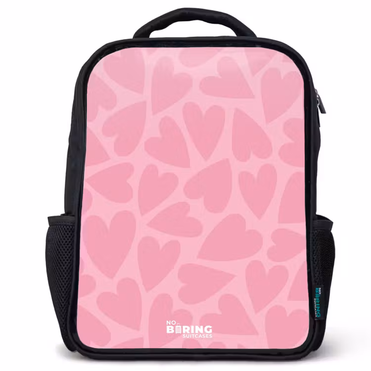 Kids backpack - Black - Pink hearts pattern — 1
