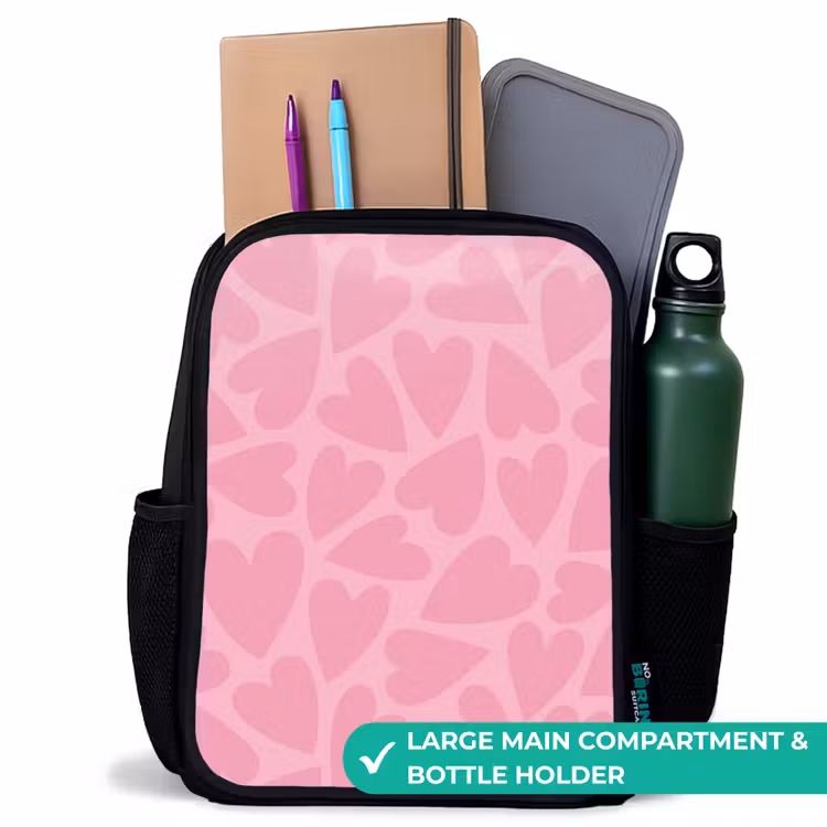Kids backpack - Black - Pink hearts pattern — 10