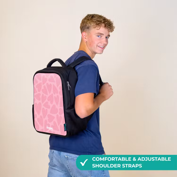 Kids backpack - Black - Pink hearts pattern — 11