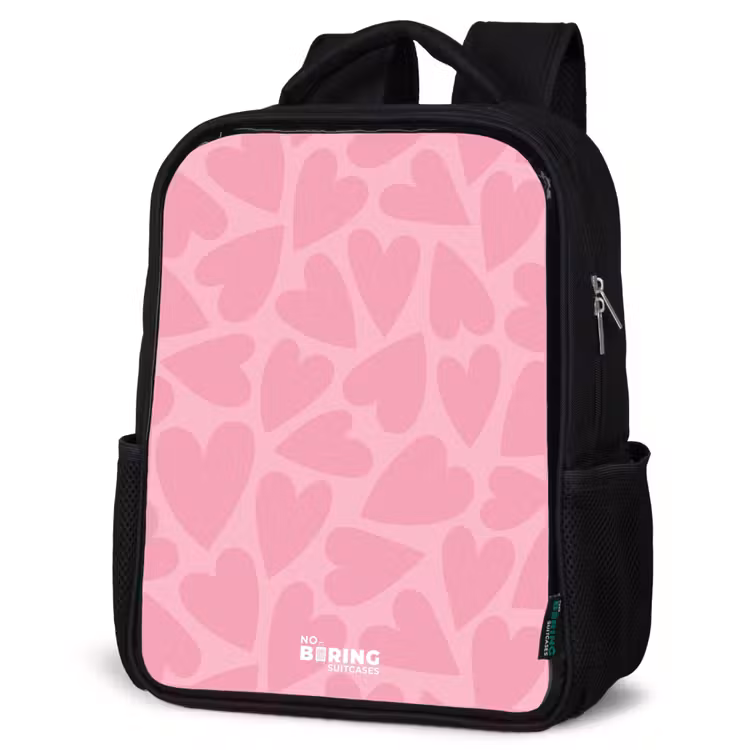 Kids backpack - Black - Pink hearts pattern — 6