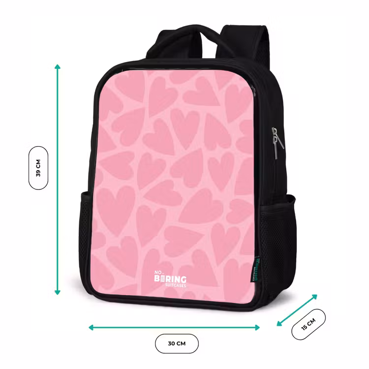 Kids backpack - Black - Pink hearts pattern — 8