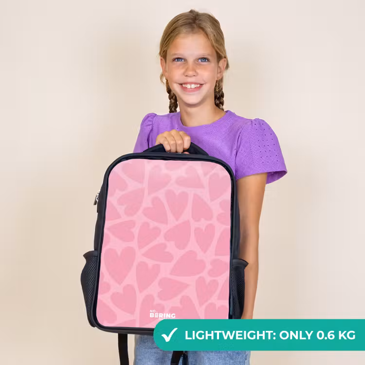 Kids backpack - Black - Pink hearts pattern — 9