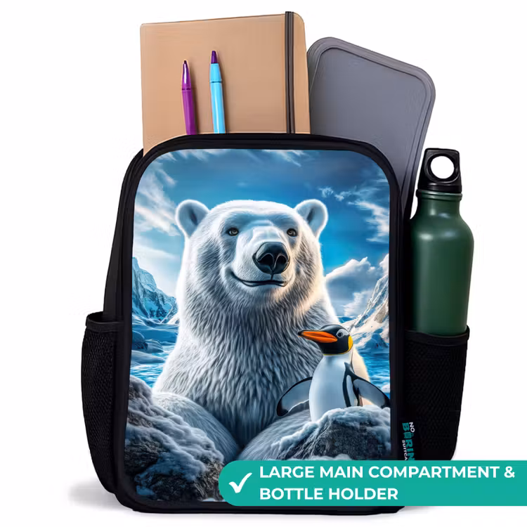 Kids backpack - Black - Polar bear and penguin in snowy mountain landscape — 10