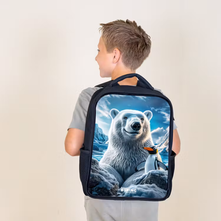 Kids backpack - Black - Polar bear and penguin in snowy mountain landscape — 2