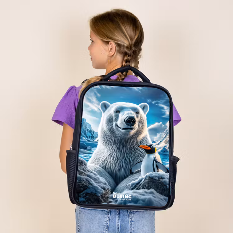 Kids backpack - Black - Polar bear and penguin in snowy mountain landscape — 4