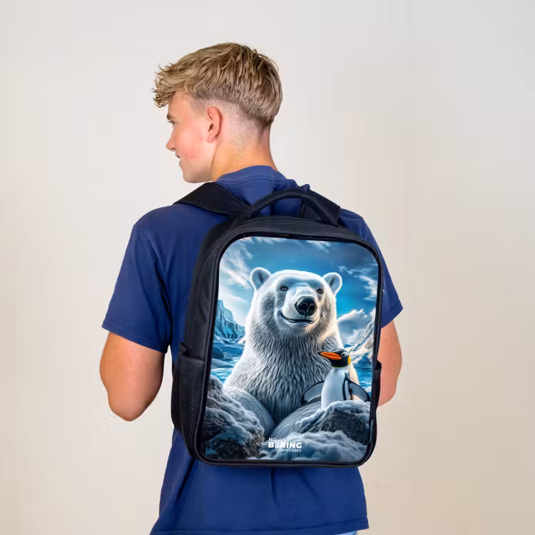Kids backpack - Black - Polar bear and penguin in snowy mountain landscape — 5