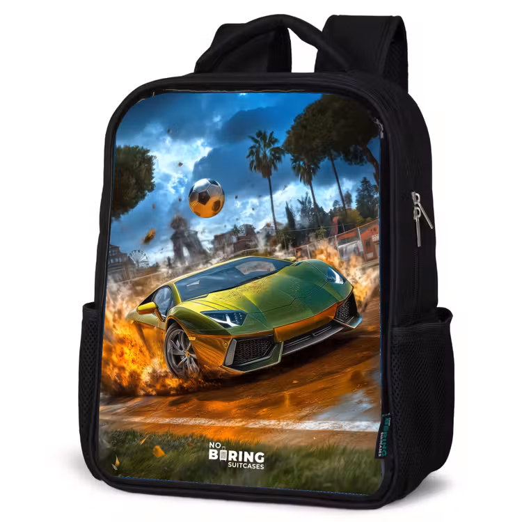 Kids backpack - Black - Sports car crashes through soccer field with ball — 6