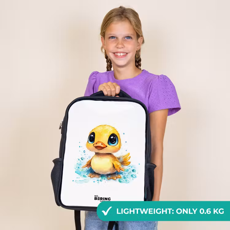 Kids backpack - Black - Sweet duckling with blue eyes and water splashes — 9