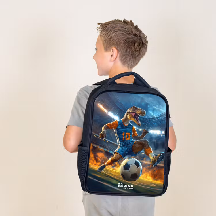 Kids backpack - Black - T-Rex as soccer player in full stadium — 2