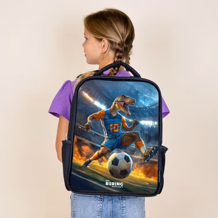 Kids backpack - Black - T-Rex as soccer player in full stadium — 4