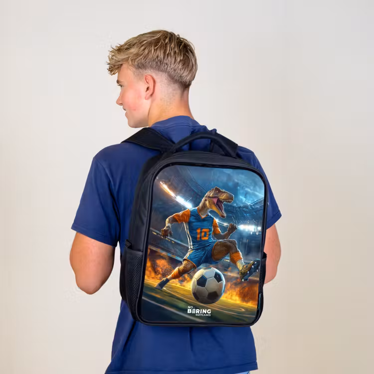 Kids backpack - Black - T-Rex as soccer player in full stadium — 5