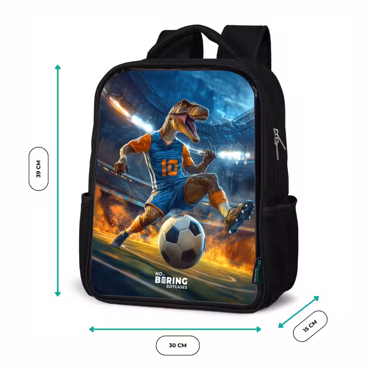 Kids backpack - Black - T-Rex as soccer player in full stadium — 8