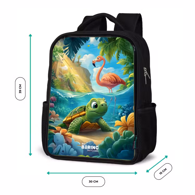 Kids backpack - Black - Turtle in tropical water with flamingo — 8