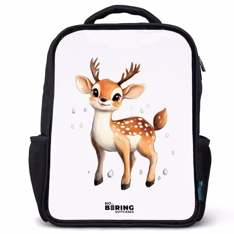 Kids backpack - Black - Young deer with antlers and white dots — 1