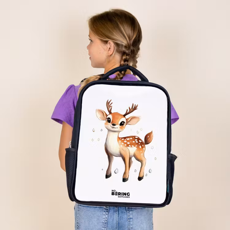 Kids backpack - Black - Young deer with antlers and white dots — 4