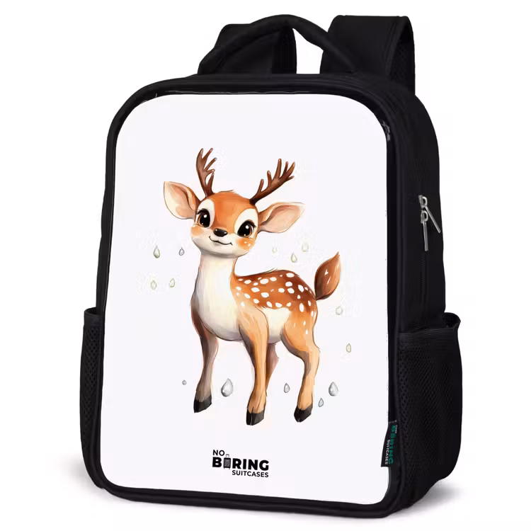 Kids backpack - Black - Young deer with antlers and white dots — 6