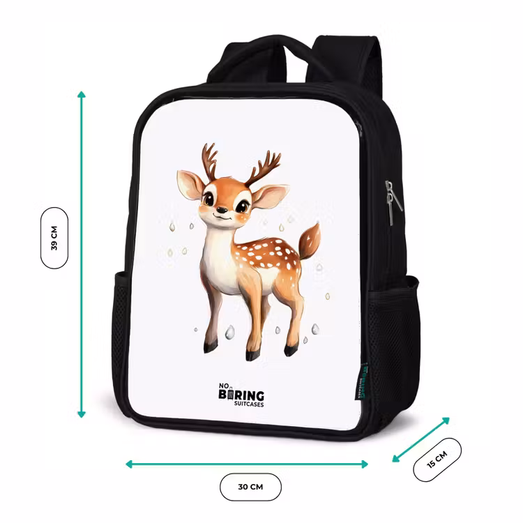 Kids backpack - Black - Young deer with antlers and white dots — 8