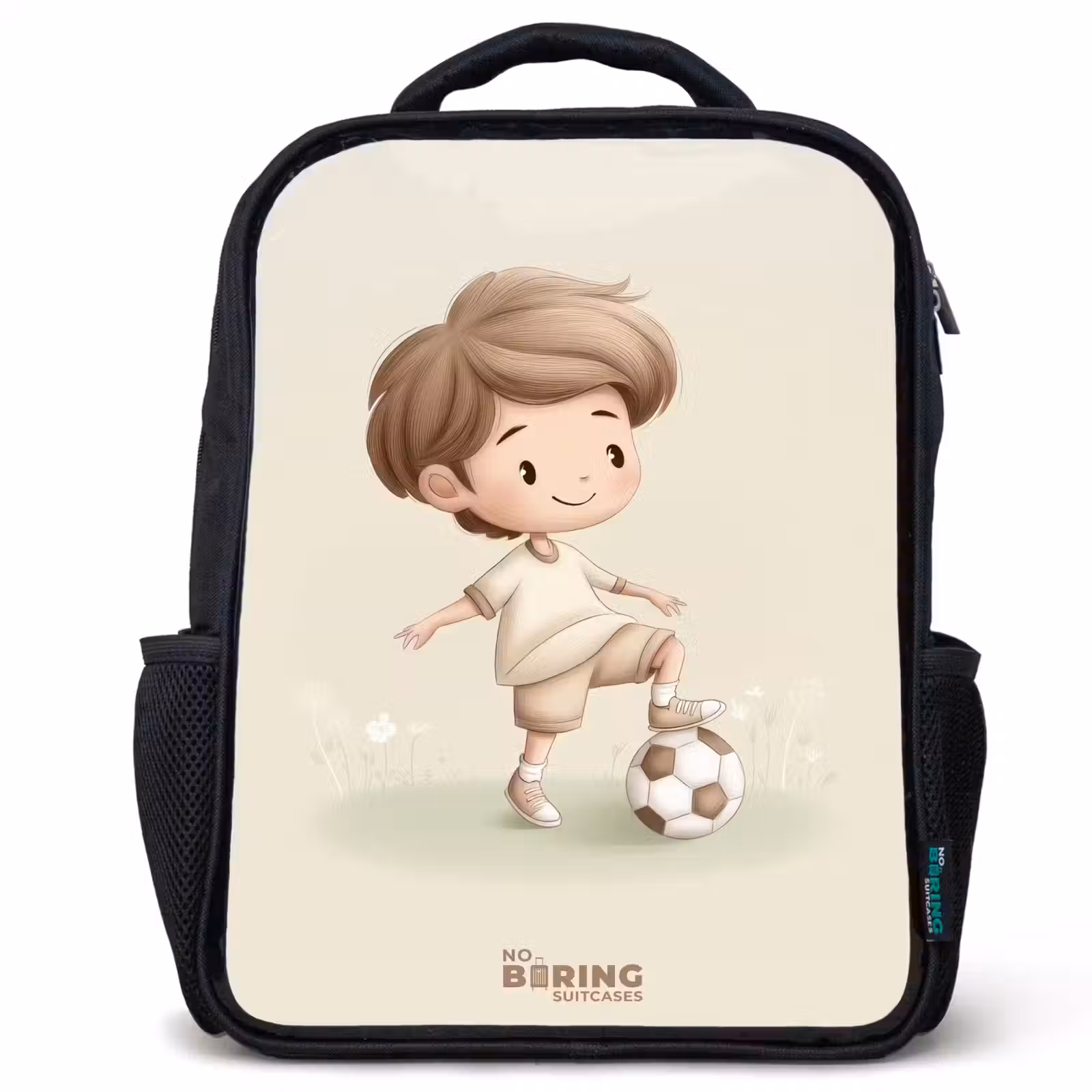 Kids backpack - Black - Boy with a soccer ball in brown shades — 1