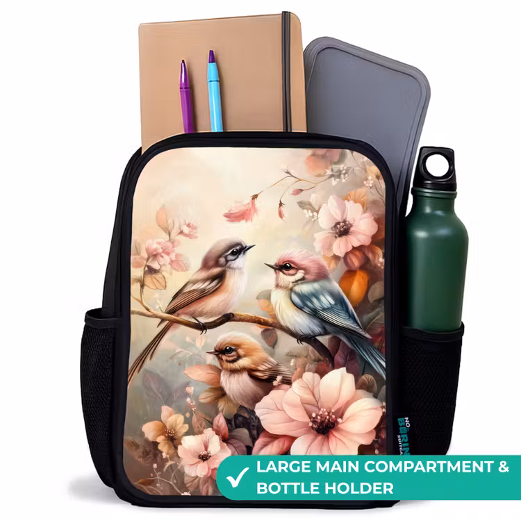 Kids backpack - Black - Birds with pink flowers — 10