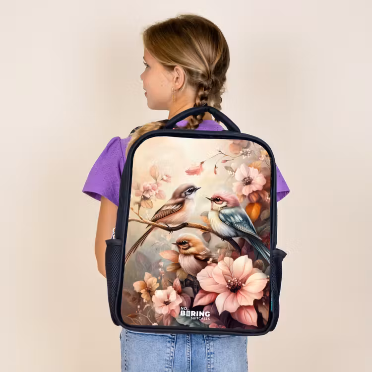 Kids backpack - Black - Birds with pink flowers — 4