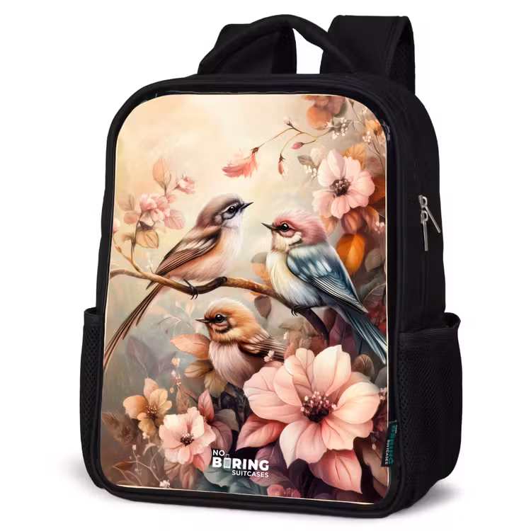 Kids backpack - Black - Birds with pink flowers — 6