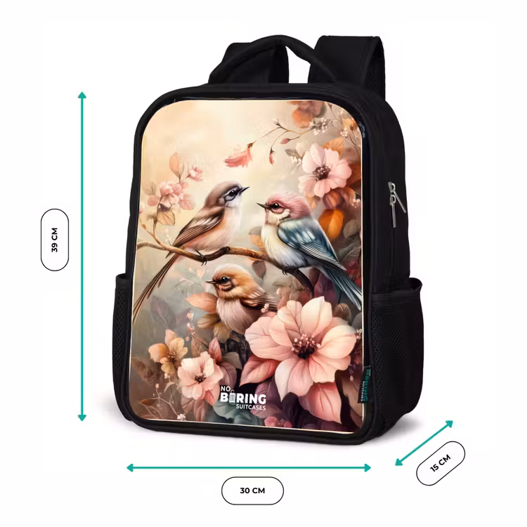 Kids backpack - Black - Birds with pink flowers — 8