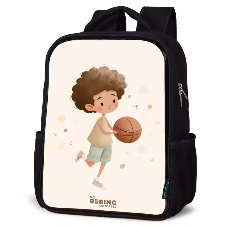 Kids backpack - Black - Boy with a basketball in beige colors — 6