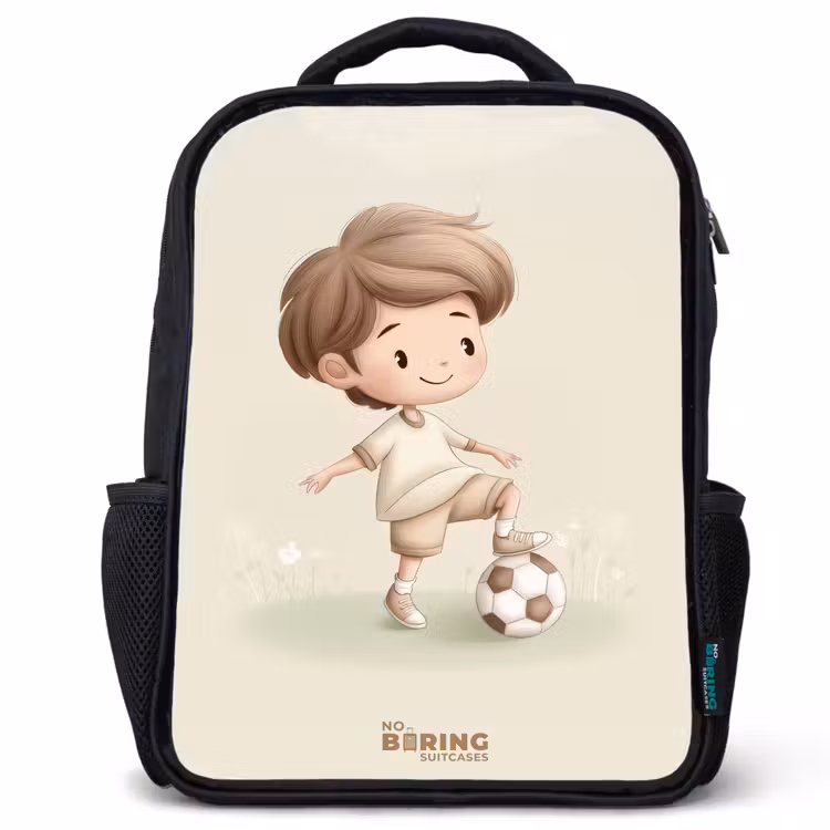 Kids backpack - Black - Boy with a soccer ball in brown shades — 1