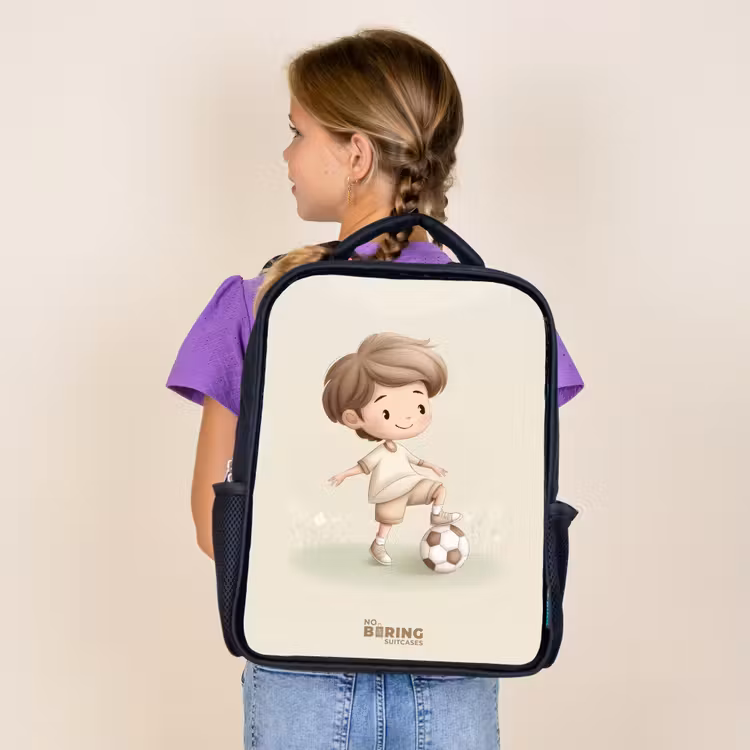 Kids backpack - Black - Boy with a soccer ball in brown shades — 4