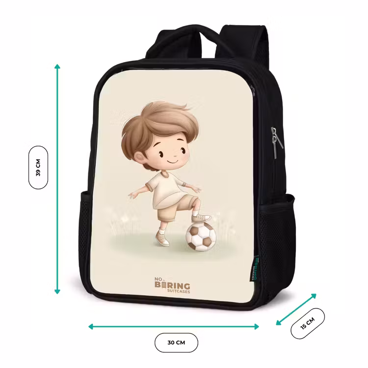 Kids backpack - Black - Boy with a soccer ball in brown shades — 8