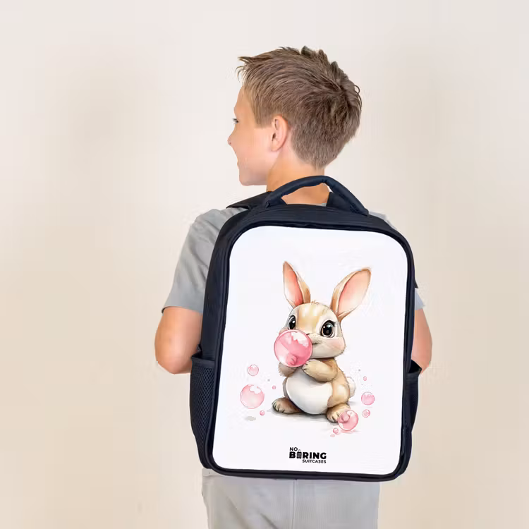 Kids backpack - Black - Brown bunny with pink bubbles — 2