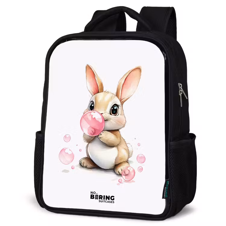 Kids backpack - Black - Brown bunny with pink bubbles — 6