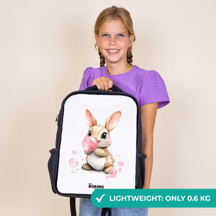 Kids backpack - Black - Brown bunny with pink bubbles — 9