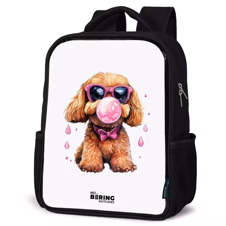 Kids backpack - Black - Brown dog with pink glasses and gumball — 6