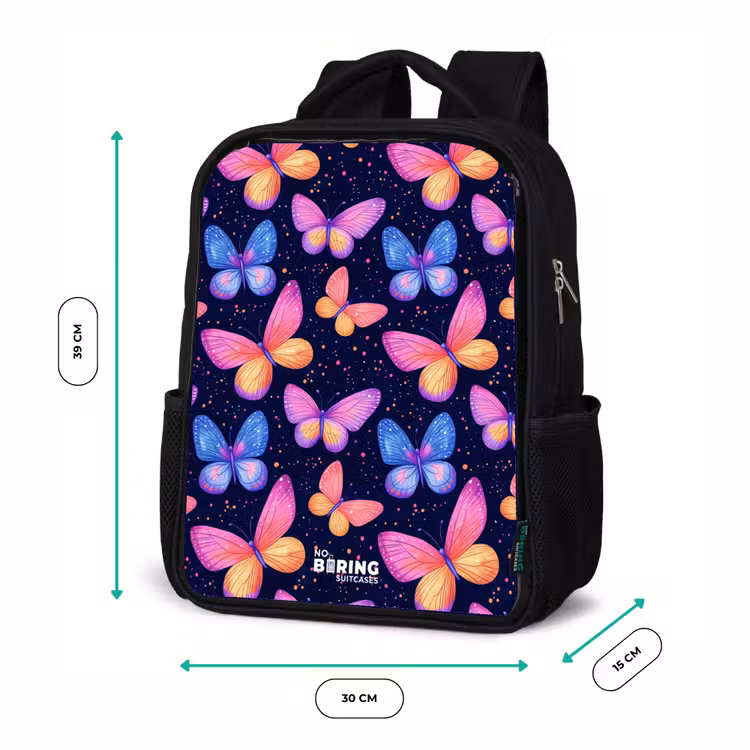 Kids backpack - Black - Colorful butterflies in pink and blue — 8