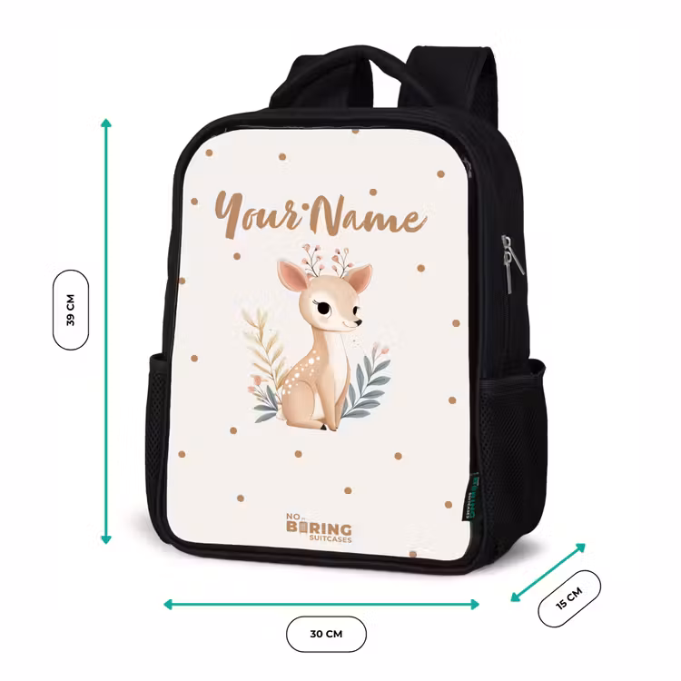 Kids backpack - Black - Deer with plants in a field of dots — 8