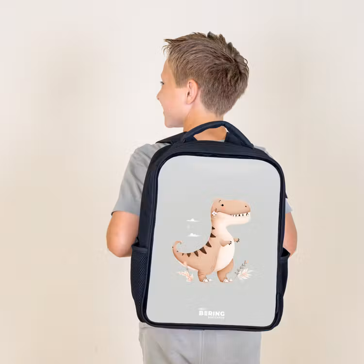 Kids backpack - Black - Dino in beige and gray colors — 2