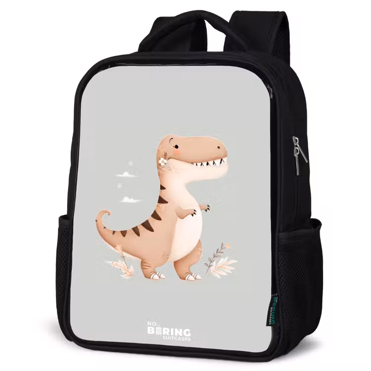 Kids backpack - Black - Dino in beige and gray colors — 6