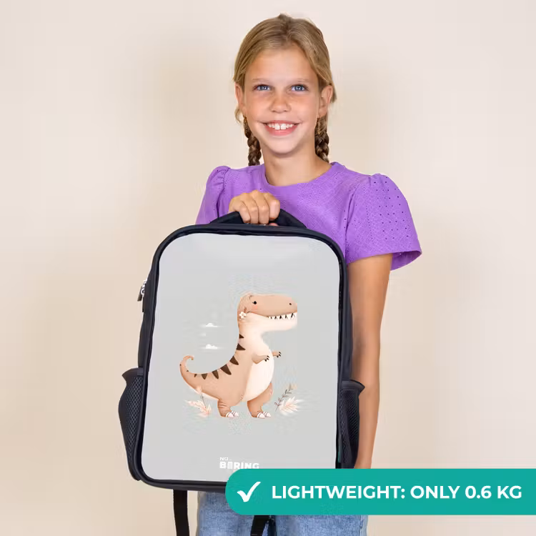 Kids backpack - Black - Dino in beige and gray colors — 9