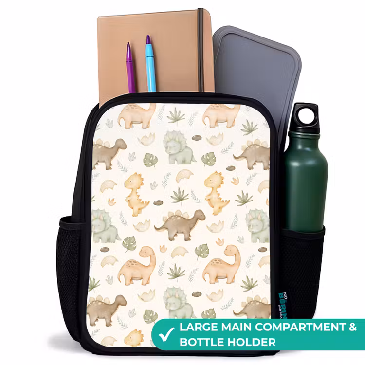 Kids backpack - Black - Dino pattern in pastel colors — 10