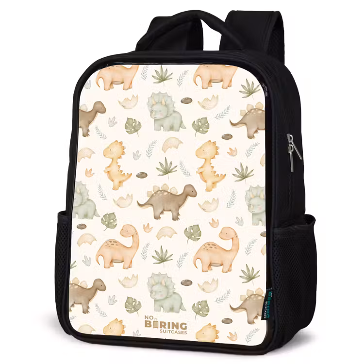 Kids backpack - Black - Dino pattern in pastel colors — 6