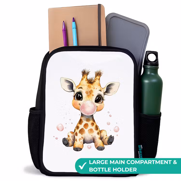 Kids backpack - Black - Giraffe with pink gumball — 10