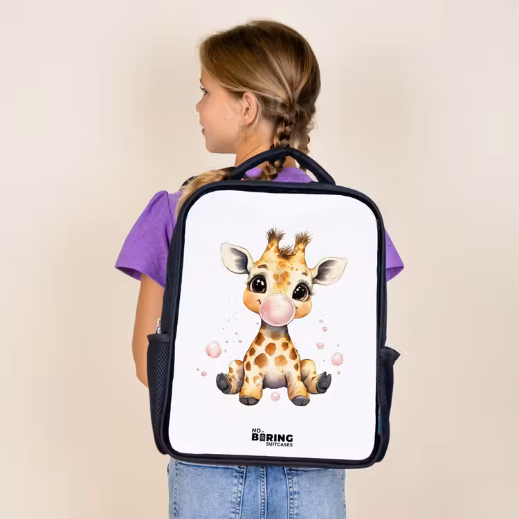 Kids backpack - Black - Giraffe with pink gumball — 4
