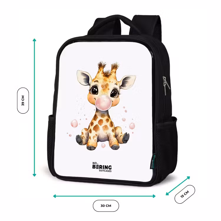 Kids backpack - Black - Giraffe with pink gumball — 8