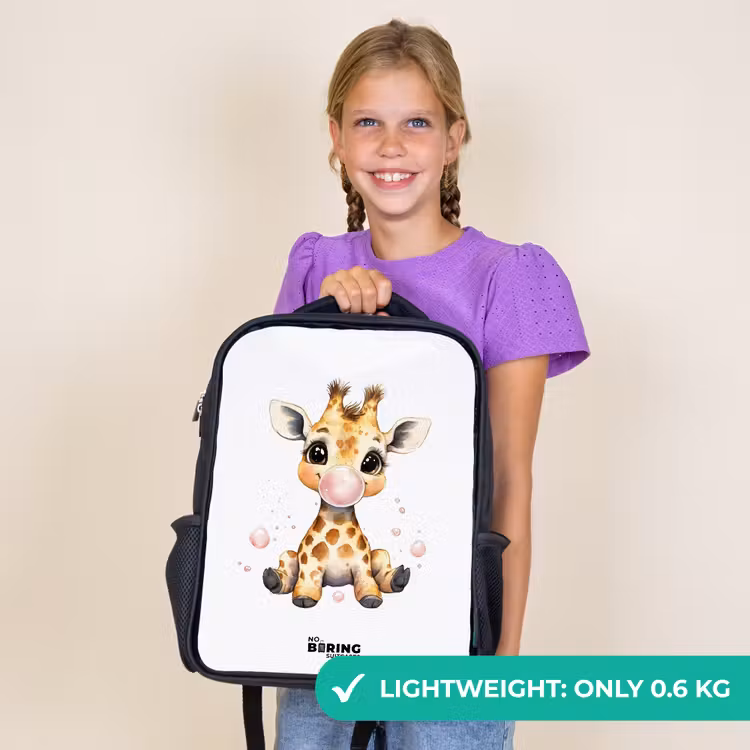 Kids backpack - Black - Giraffe with pink gumball — 9
