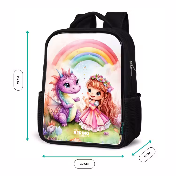 Kids backpack - Black - Girl with purple dragon under rainbow — 8