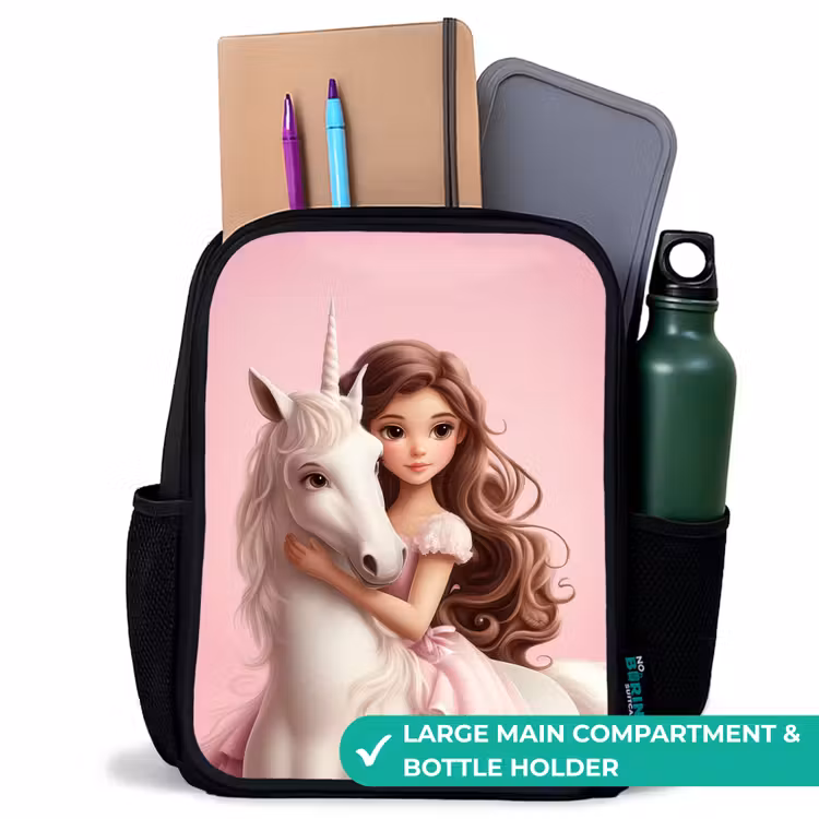 Kids backpack - Black - Girl with white unicorn on pink background — 10