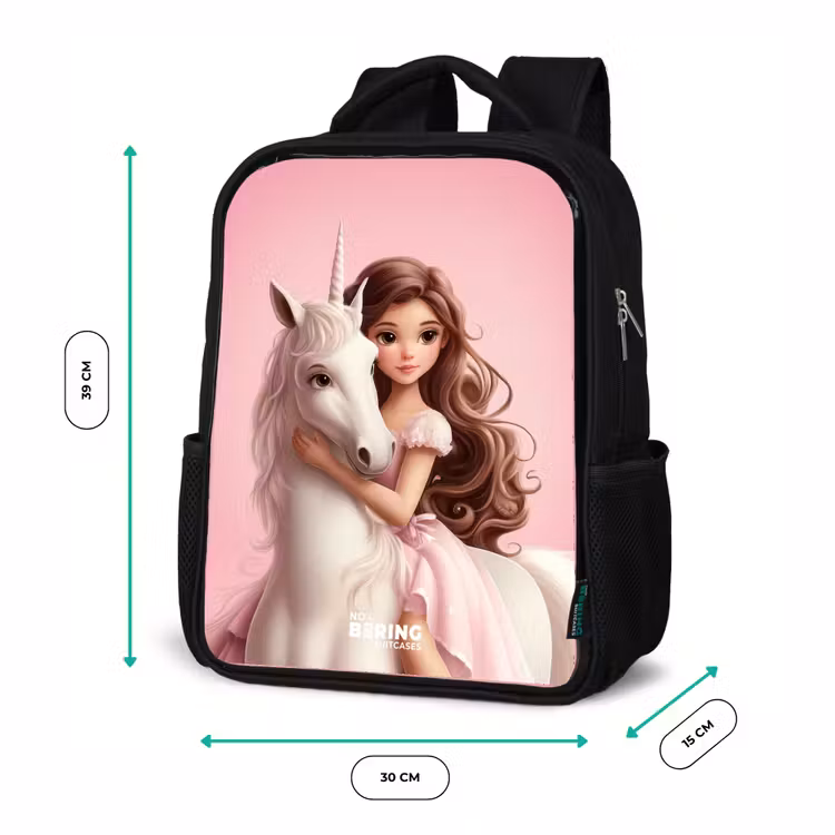 Kids backpack - Black - Girl with white unicorn on pink background — 8