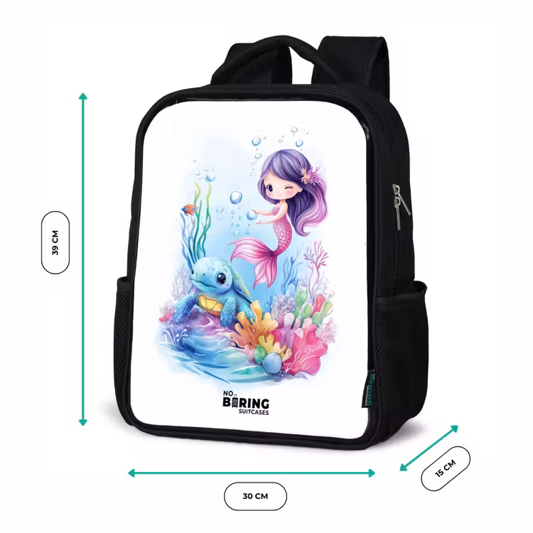 Kids backpack - Black - Mermaid with blue turtle among coral — 8